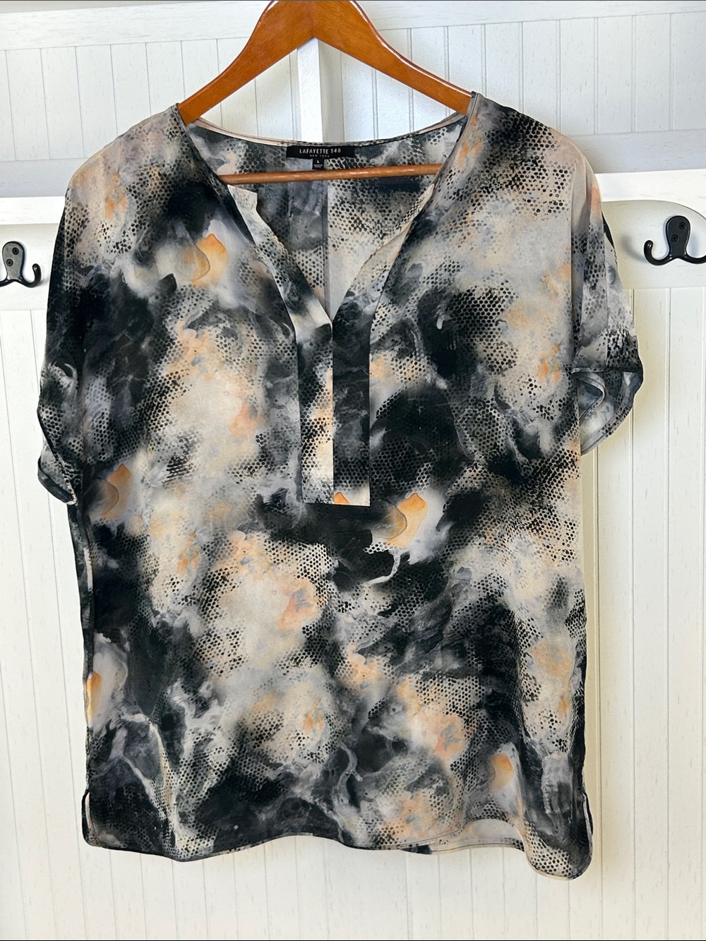 Lafayette 148 100% Silk Abstract Print Flowy Blouse L